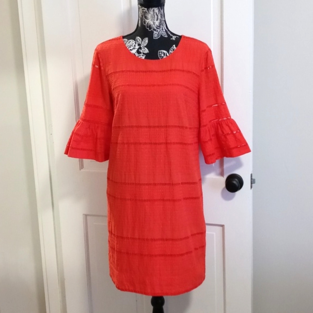 ā¤ļøJ. Crewā¤ļø - Red Orange Eyelet Bell Sleeve Cotton Dress